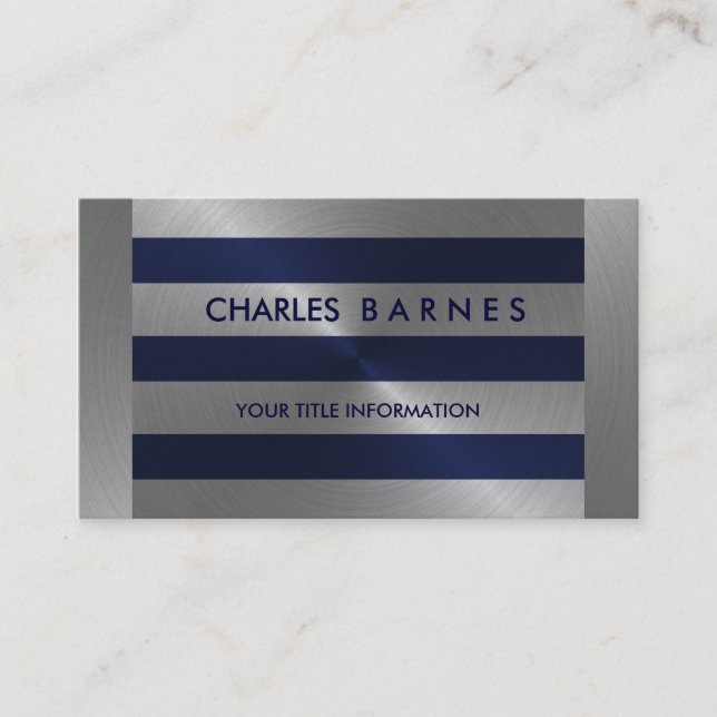 Navy and Silver Stripe Business Card (Front)