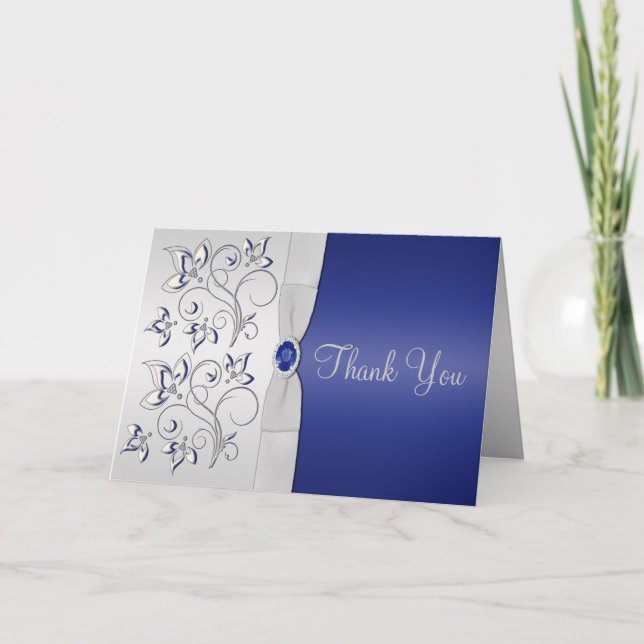 Navy and Silver Thank You Card (Front)