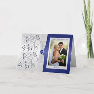 Navy and Silver Thank You Card with Photo Insert