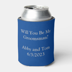 Navy and Silver Will You Be My Groomsman Aviation Can Cooler