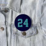 Navy and Teal Athlete Jersey Number 7.5 Cm Round Badge<br><div class="desc">Cheer on your favourite sports team, football player or just show off your school pride with a custom personalised spirit button! Personalise with a player's jersey number or other custom text. Perfect for football, basketball, baseball and soccer games! Create custom pins for the whole team, cheerleaders, parents and siblings to...</div>