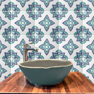 Navy and turquoise geometric Ceramic tile
