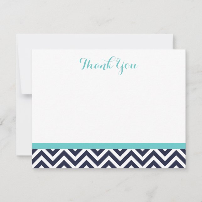 Navy and Turquoise Simple Chevron Thank You Notes (Front)