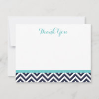 Navy and Turquoise Simple Chevron Thank You Notes