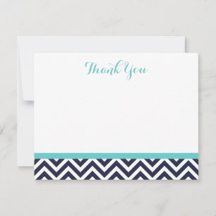 Navy and Turquoise Simple Chevron Thank You Notes