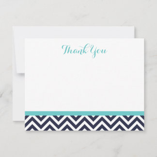Navy and Turquoise Simple Chevron Thank You Notes
