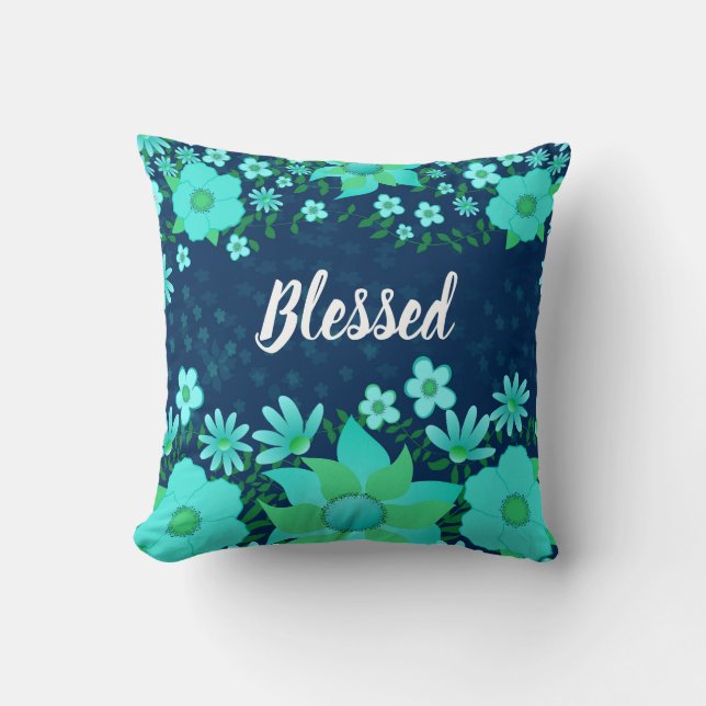 Navy And Turquoise Tropical Vibes Pillow (Front)