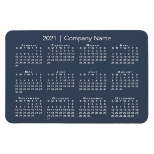 Navy and White 2021 Calendar with Company Name Magnet