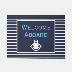 Navy and White Anchor Welcome Aboard Boat Doormat