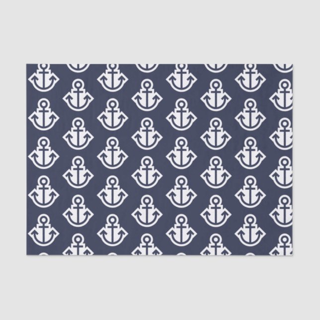 Navy and White Anchors Tissue Paper (Front)