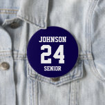 Navy and White Athlete Name Jersey Number 10 Cm Round Badge<br><div class="desc">Cheer on your favourite sports team, football player or just show off your school pride with a custom personalised spirit button! Add your school name or personalise with a player's name and jersey number. Perfect for football, basketball, baseball and soccer games! Create custom pins for the whole team, cheerleaders, parents...</div>