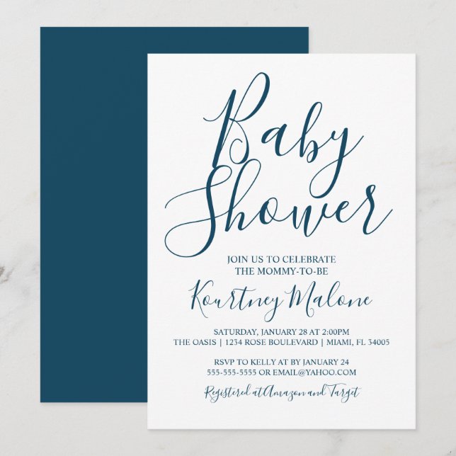 Navy and White Baby Shower Invitation (Front/Back)