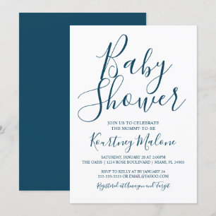 Navy and White Baby Shower Invitation