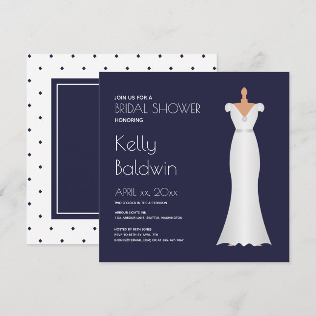 Navy and White Bridal Shower Invitation (Front/Back)