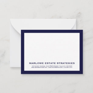 Navy and White Business Note Card