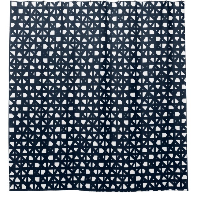Navy and White Cage Design Shower Curtain (Front)