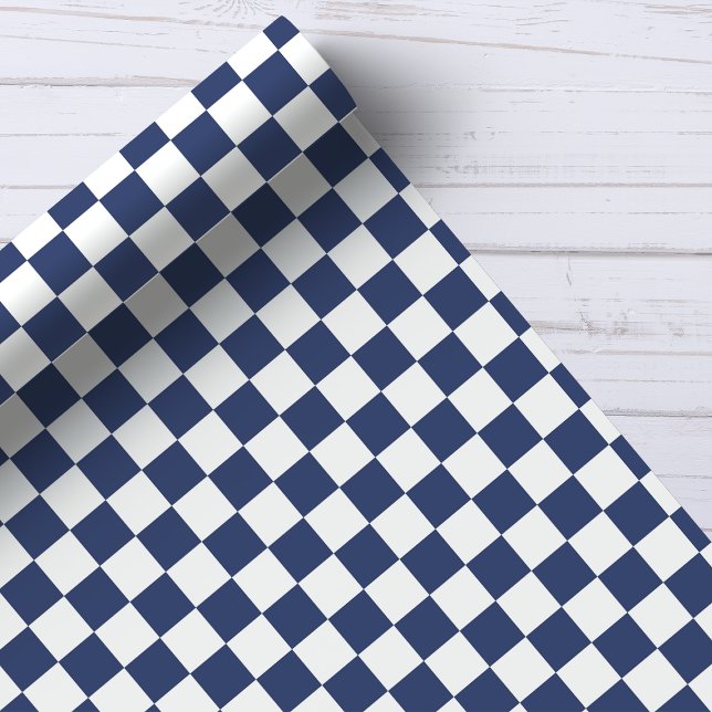 Navy and White Chequerboard Pattern Wrapping Paper (Creator Uploaded)