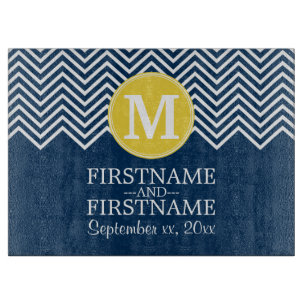 Navy and White Chevron Pattern Custom Monogram Cutting Board