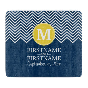 Navy and White Chevron Pattern Custom Monogram Cutting Board