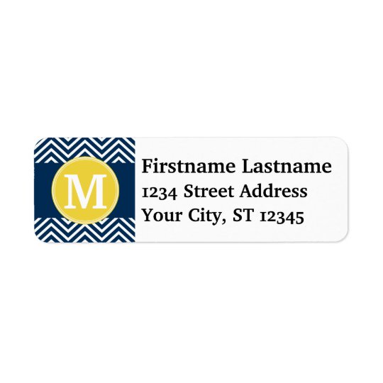 Navy and White Chevron Pattern Custom Monogram Return Address Label
