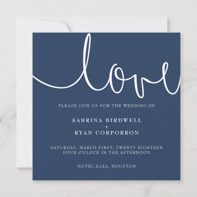 Navy and white classic elegant wedding invitation (Front)