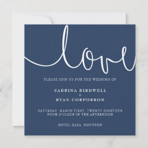 Navy and white classic elegant wedding invitation