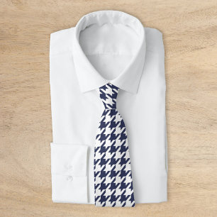 Navy and White Classic Houndstooth Tie