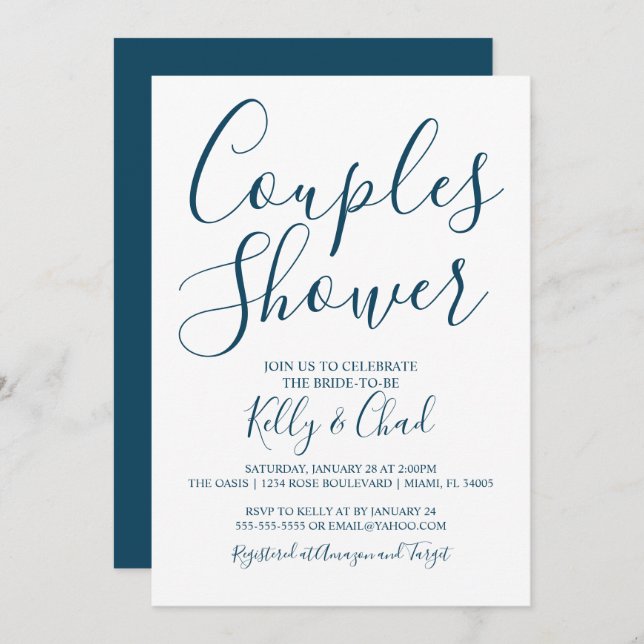 Navy and White Couples Shower Invitation (Front/Back)