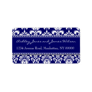 Navy and White Damask Address Labels