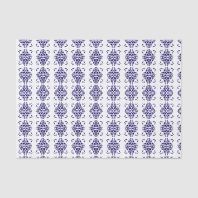 Navy and White Damask Pattern Tissue Paper (Front)