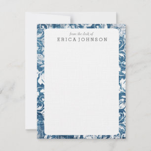 Navy and White Denim Damask Shabby Chic Print Invitation