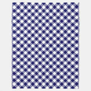 Navy and White Diagonal Buffalo Plaid Fleece Blanket