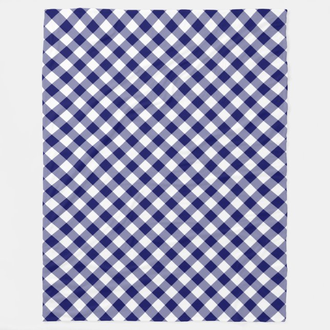 Navy and White Diagonal Buffalo Plaid Fleece Blanket (Front)