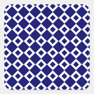 Navy and White Diamond Pattern Square Sticker