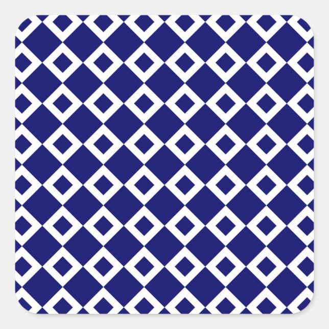 Navy and White Diamond Pattern Square Sticker (Front)