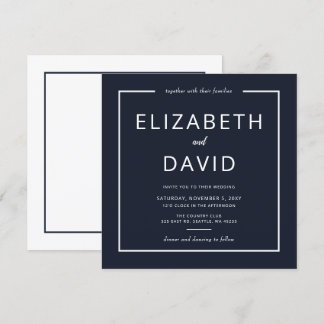 Navy and White Elegant Modern Minimalist Wedding Invitation
