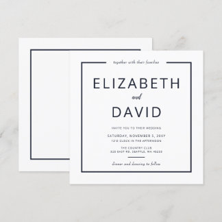 Navy and White Elegant Modern Minimalist Wedding Invitation