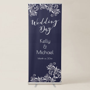 Navy and White Elegant Style Wedding Retractable B Banner