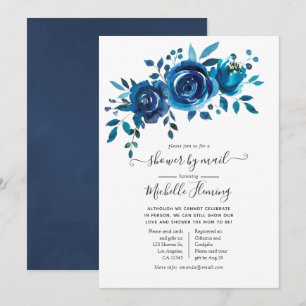 Navy and White Floral Baby Shower by Mail Invitation