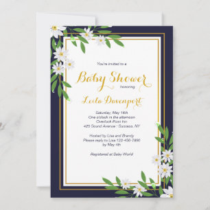 Navy and White Floral Invitation
