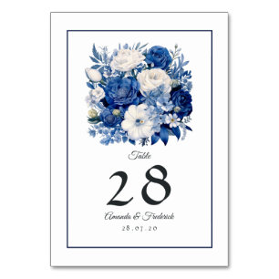 Navy and White Floral Wedding Table Number