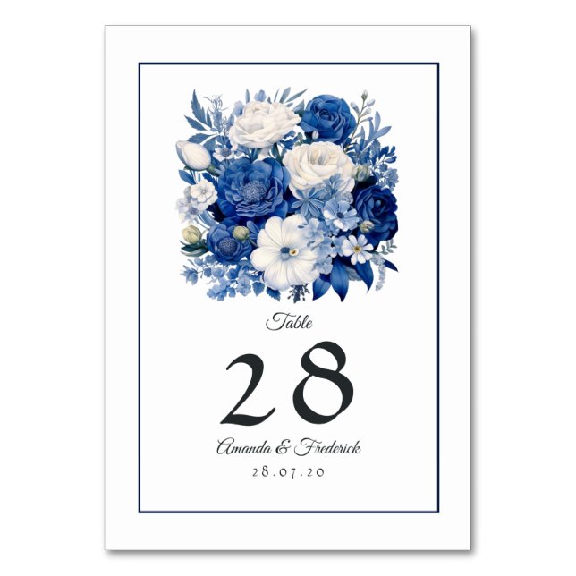 Navy and White Floral Wedding Table Number (Front)