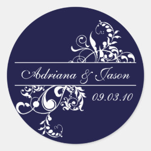 Navy and White Flourish Monogram Sticker