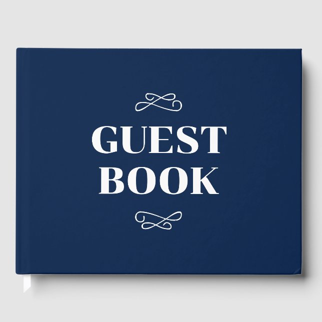 Navy and White Flourish Wedding Guest Book (Front)