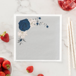 navy and white flowers grey background wedding napkin