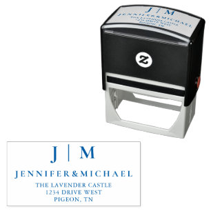 navy and White Formal Simple Wedding Suite Self-inking Stamp