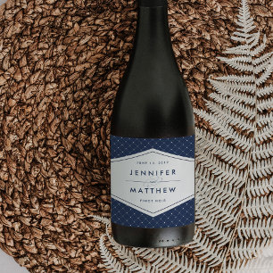 Navy and White Geometric Wedding Wine Labels
