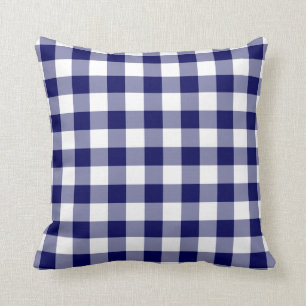 Navy and White Gingham Pattern Cushion