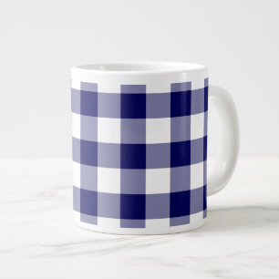 Navy and White Gingham Pattern Large Coffee Mug