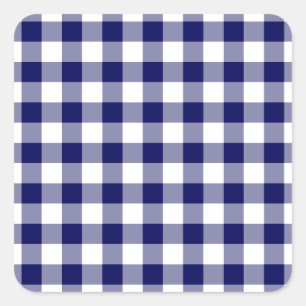 Navy and White Gingham Pattern Square Sticker